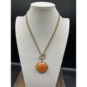 Barse Convertible Toggle Necklace- Sponge Coral- Leather- Bronze- NWT